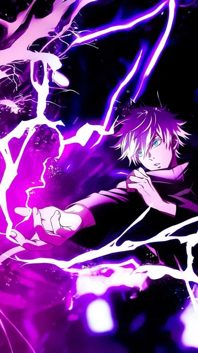 Satoru Gojo déchaînant une énergie violette dans Jujutsu Kaisen