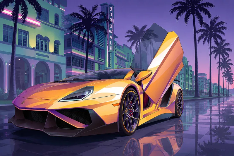 Illustration d'une voiture de sport dans l'univers de GTA 6