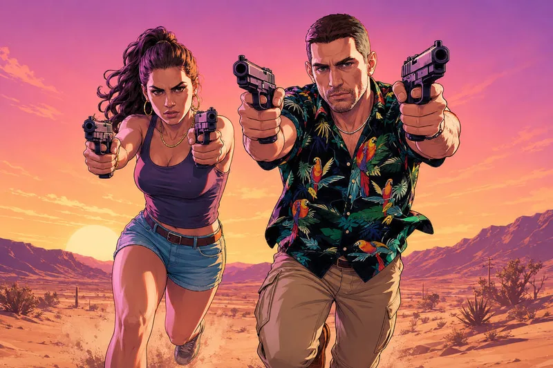 Illustration de Jason et Lucia agissant en duo dans GTA 6