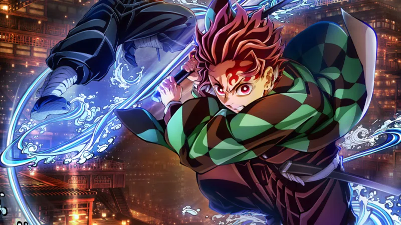 Tanjiro Kamado lame dégainée dans la Forteresse Infinie de Demon Slayer